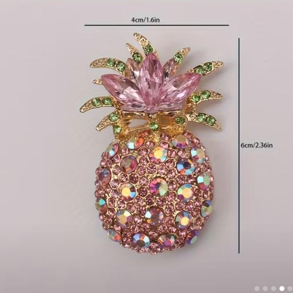 🆕️ 🍍 BETSEY JOHNSON PINK RHINESTONE PINEAPPLE TROPICAL BROOCH PIN🍍 - Picture 5 of 10